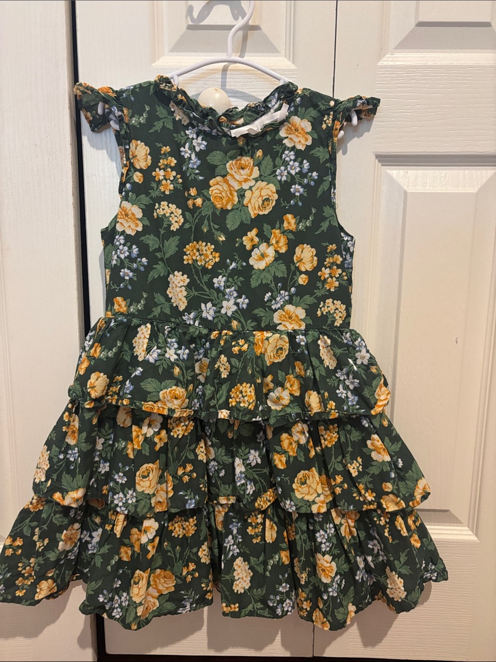 Janie and Jack Green Floral Tiered Ruffle Dress